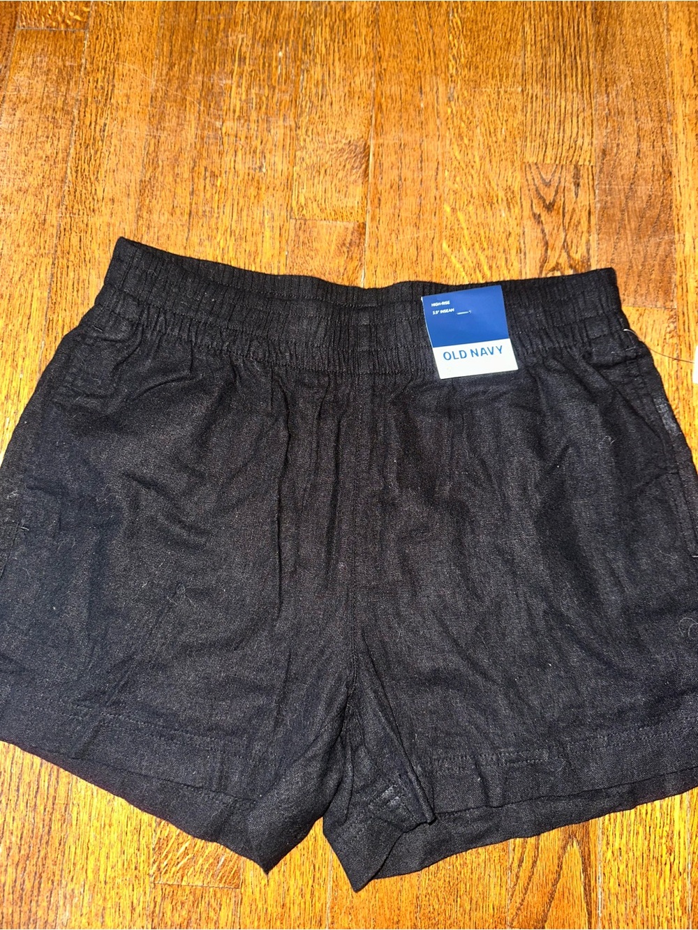 Old Navy Black Elastic-Waist Shorts High Rise 3.5” Inseam Linen BlendNWT Small S